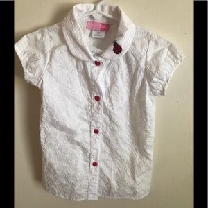 Eyelet Peter Pan Ladybug Appliqué Blouse